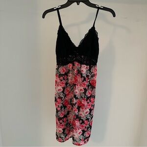 Black & Pink Floral Lace Chemise - Women Intimates
